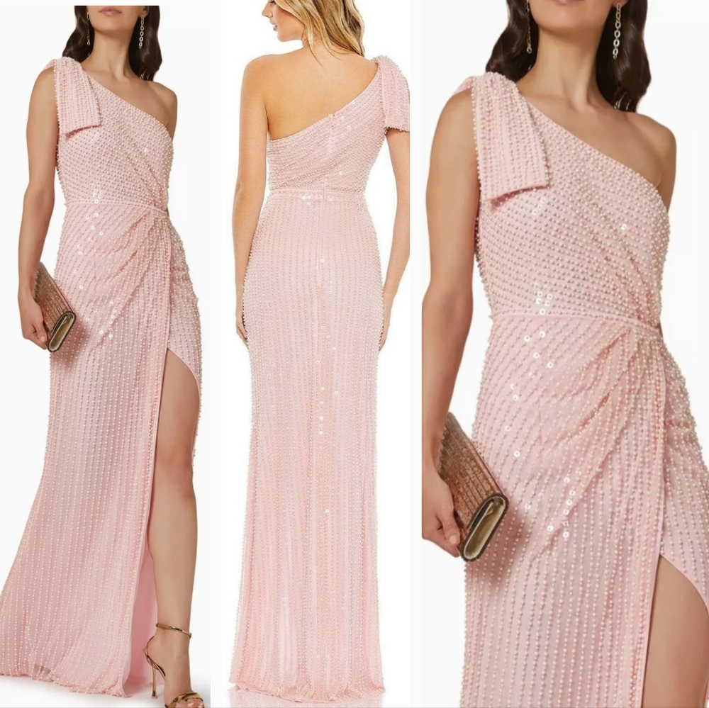 NWT Mac Duggal 93735 Pink Pearl Embellished Wedding Black Tie Formal Gown‎ 20